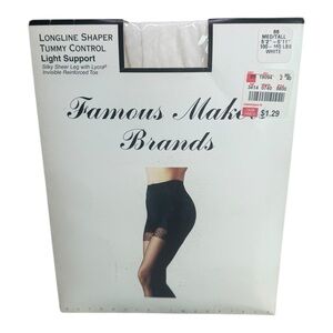 VTG Famous Makers Brands Pantyhose Tummy Control Longline Shaper Med/Tall White